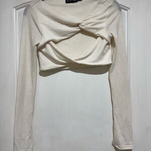 PrettyLittleThing Cream Twist Front Crop Top